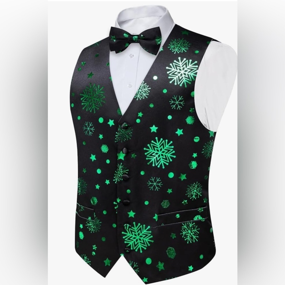 XXXL - Festive Green Metallic Snowflake
Vest ONLY—NO Bow Tie 
New with Tags